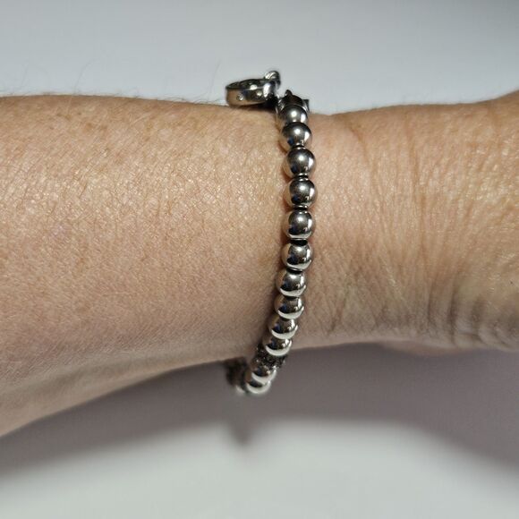 Michael Kors Slider Bracelet | Silver and Rhinestone Beaded Adjustable - Picture 5 of 13